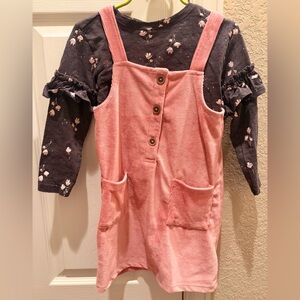 Jessica Simpson Pink Corduroy Pinafore dress with Floral Top